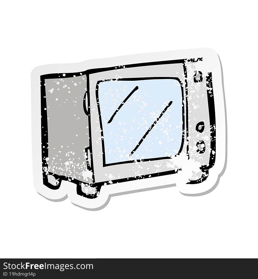 retro distressed sticker of a cartoon microwave