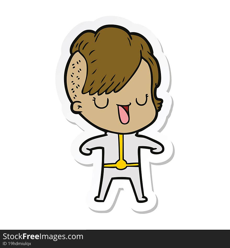 sticker of a cute cartoon girl with hipster haircut