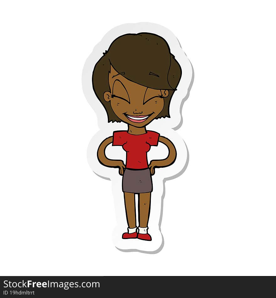 sticker of a cartoon woman with hands on hips