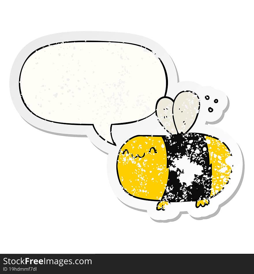 cute cartoon bee and speech bubble distressed sticker