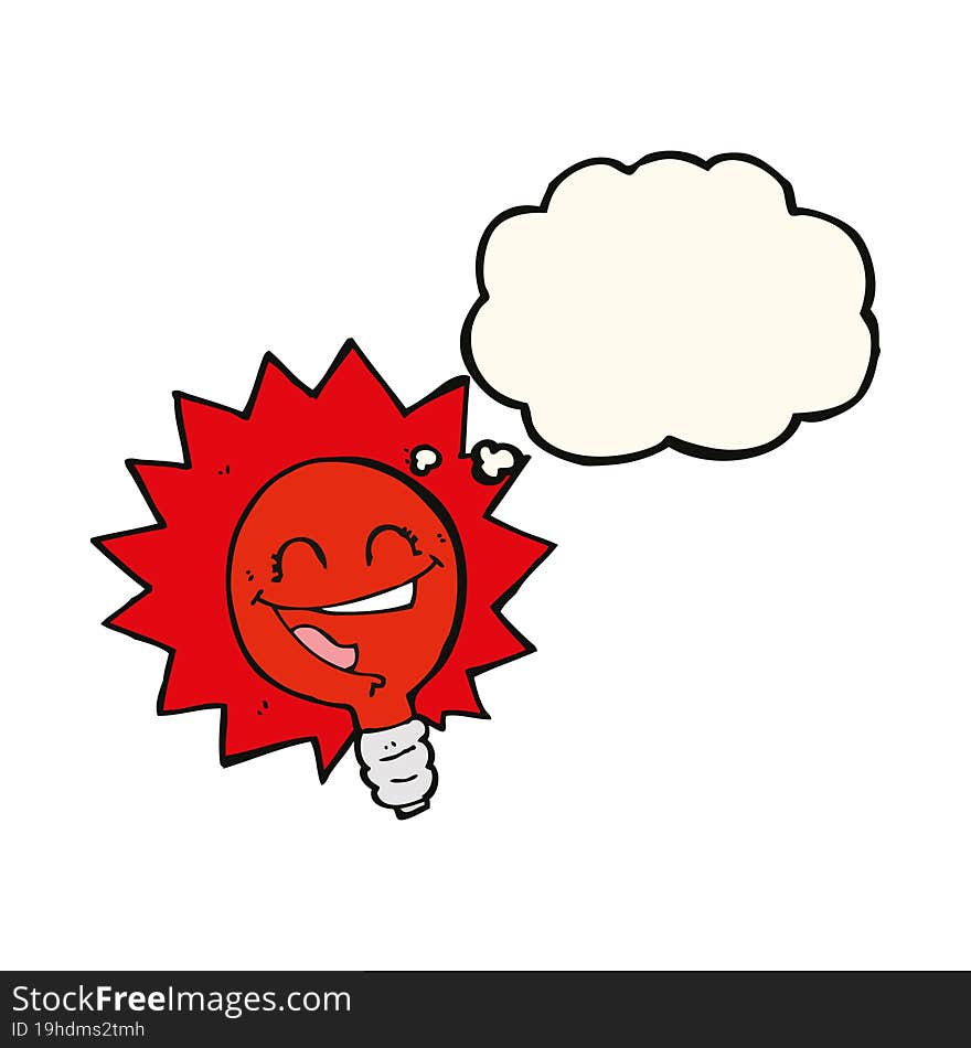 happy flashing red light bulb cartoon  with thought bubble