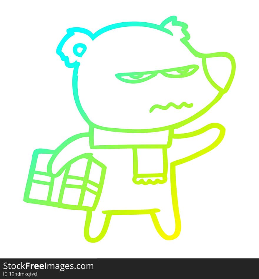 cold gradient line drawing angry bear cartoon gift