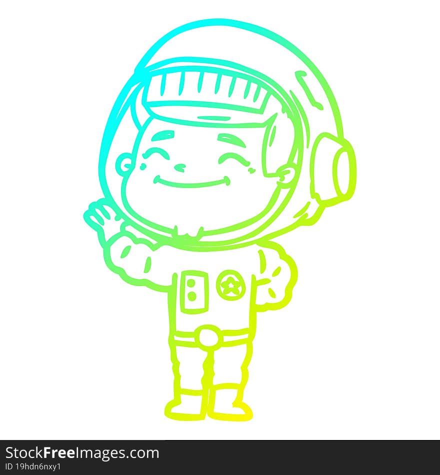 cold gradient line drawing of a happy cartoon astronaut