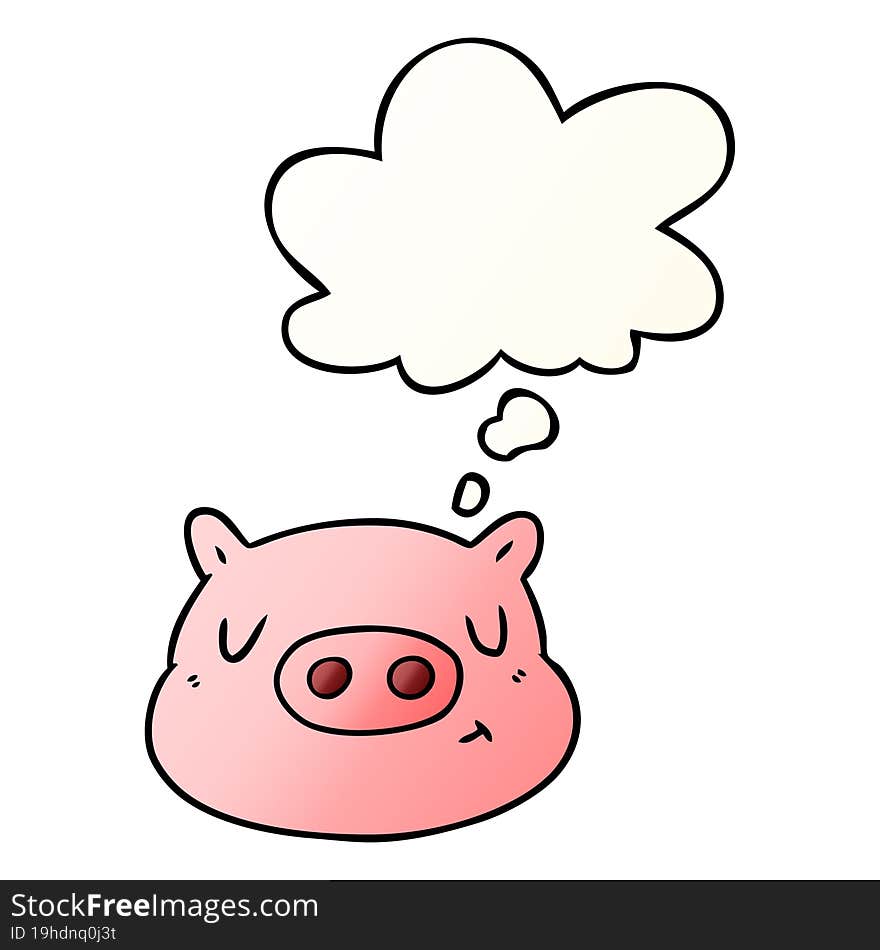 Cartoon Pig Face And Thought Bubble In Smooth Gradient Style