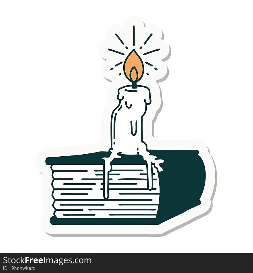 sticker of tattoo style candle melting on book