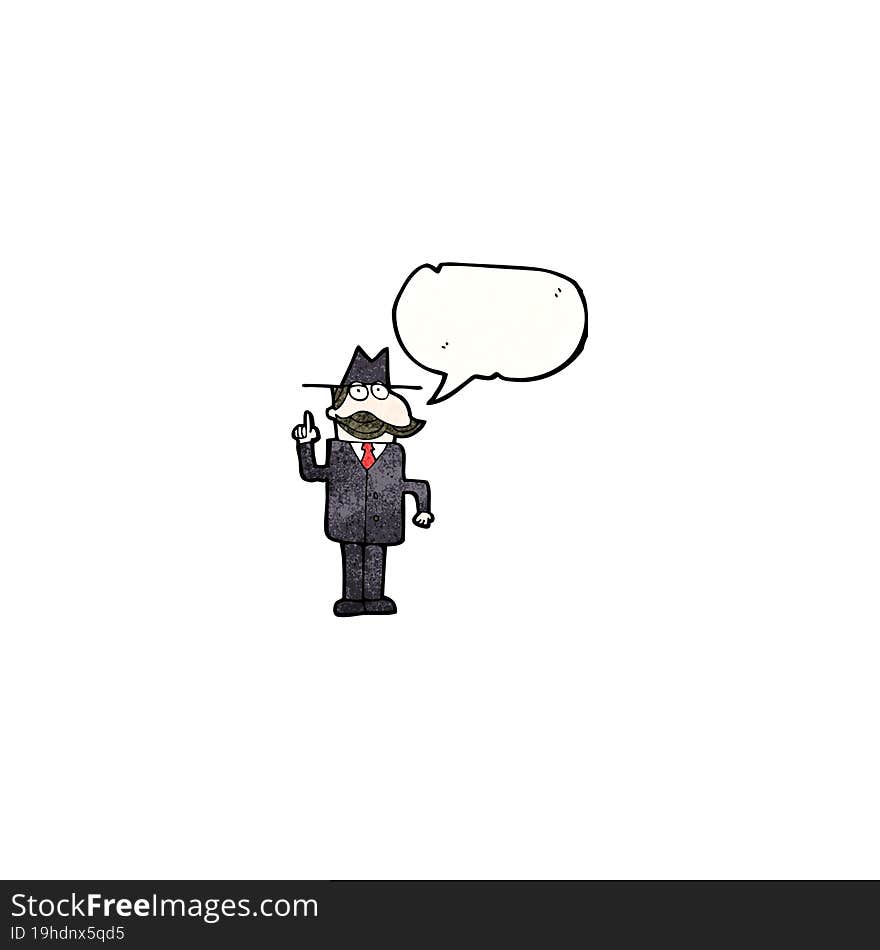 Cartoon Detective With Speech Bubble Solving Case