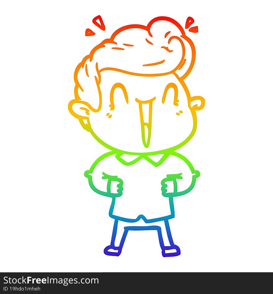 rainbow gradient line drawing of a cartoon excited man