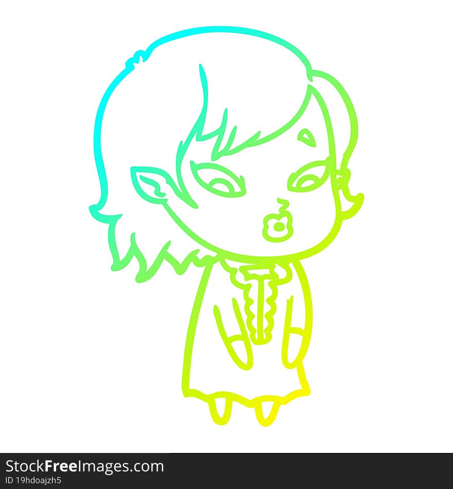 Cold Gradient Line Drawing Cute Cartoon Vampire Girl