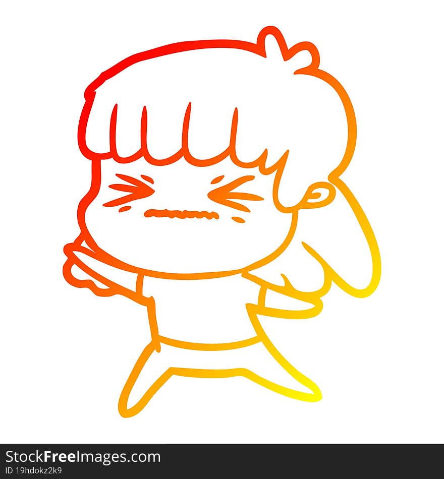 Warm Gradient Line Drawing Cartoon Angry Girl