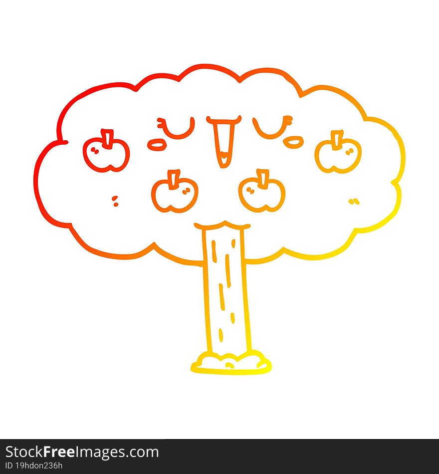 warm gradient line drawing cartoon apple tree