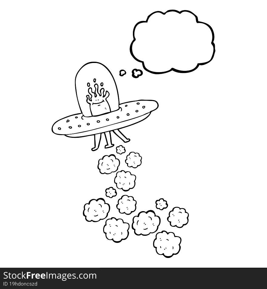 freehand drawn thought bubble cartoon flying saucer