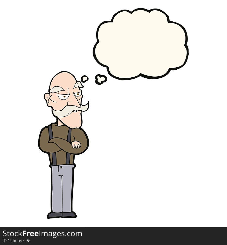 cartoon bored old man with thought bubble