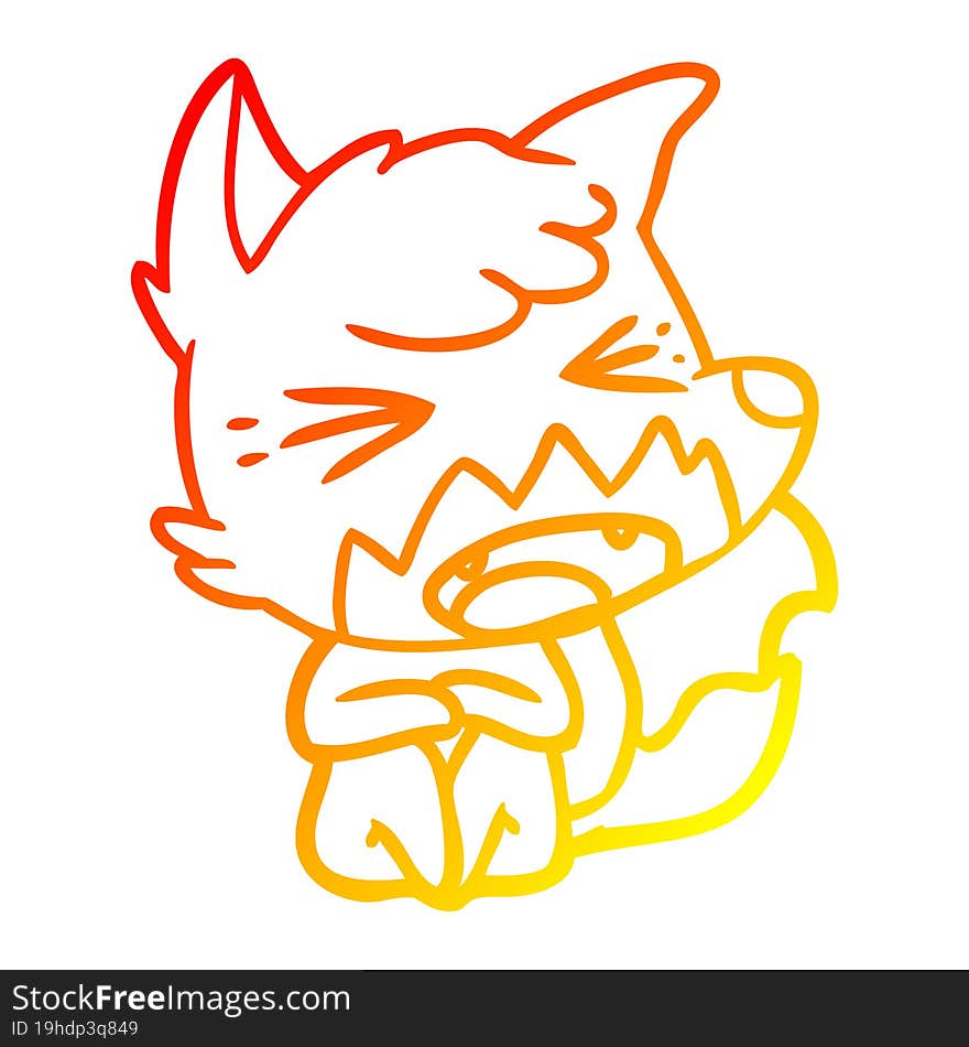 warm gradient line drawing angry cartoon fox sitting on floor