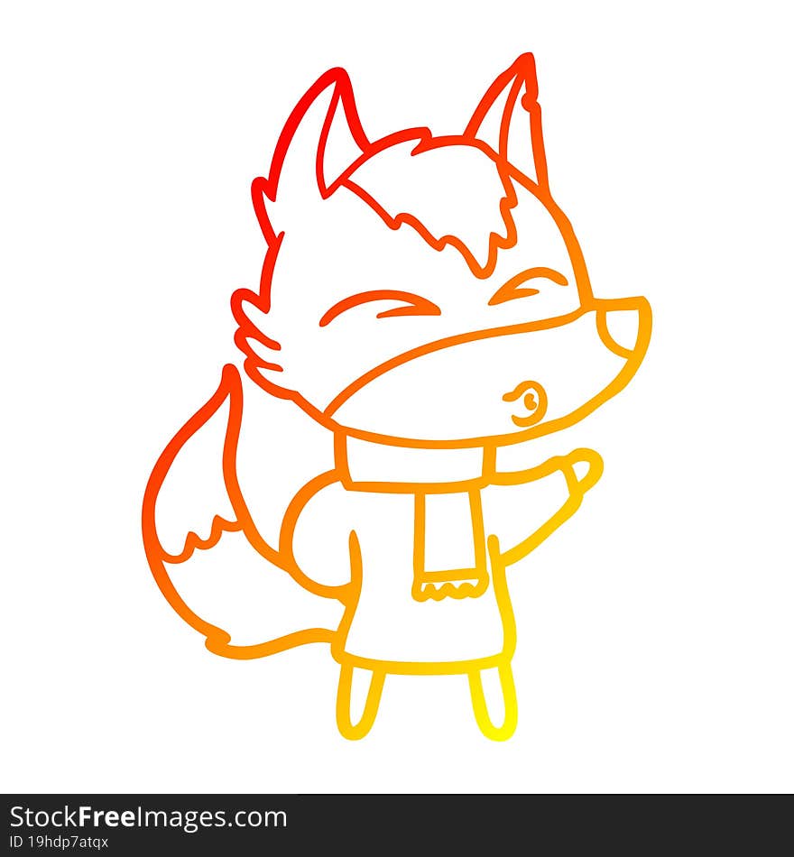 warm gradient line drawing cartoon wolf in winter clothes