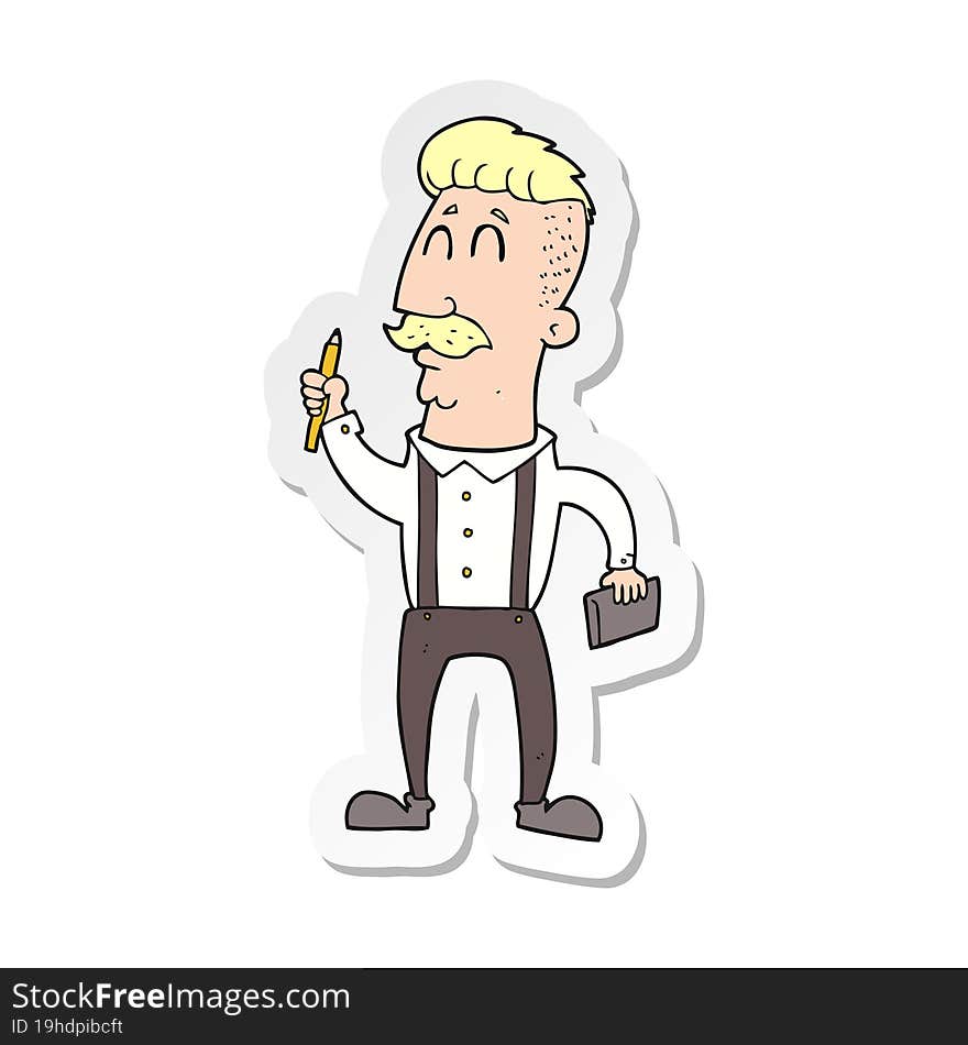 Sticker Of A Cartoon Man With Notebook