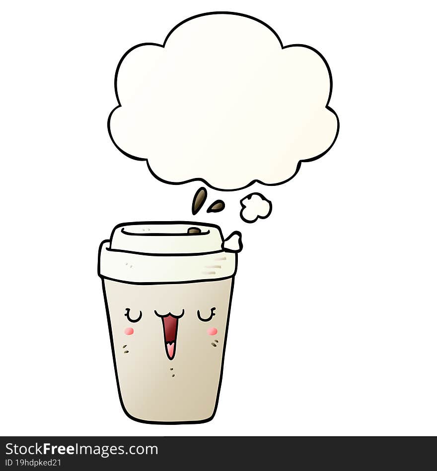 cartoon coffee cup and thought bubble in smooth gradient style