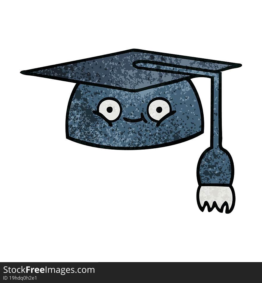 retro grunge texture cartoon of a graduation hat