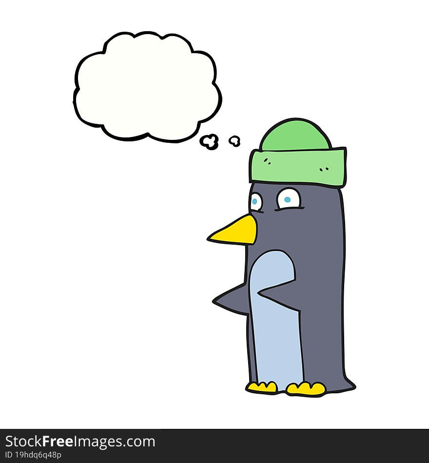 Thought Bubble Cartoon Penguin Wearing Hat