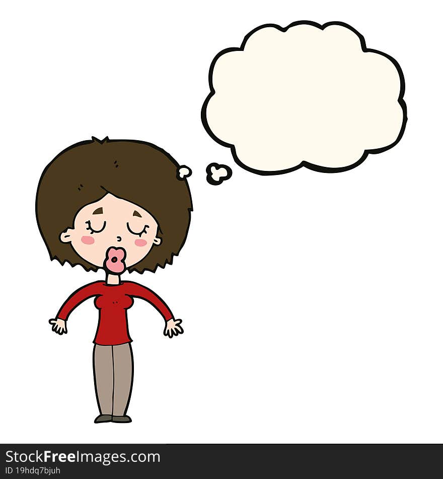 cartoon woman with closed eyes with thought bubble