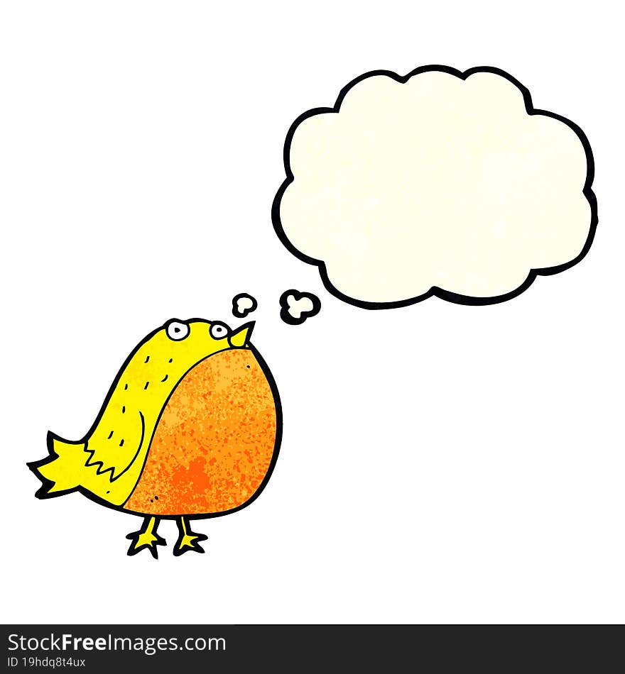 cartoon fat bird with thought bubble