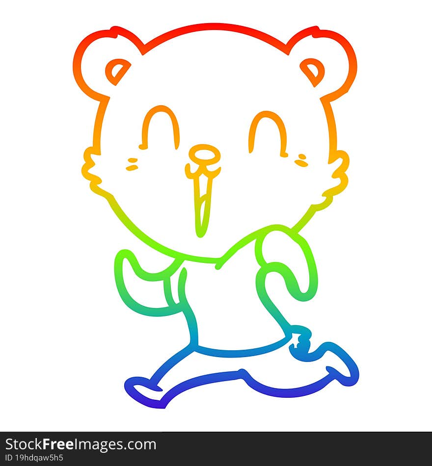 rainbow gradient line drawing happy cartoon bear running