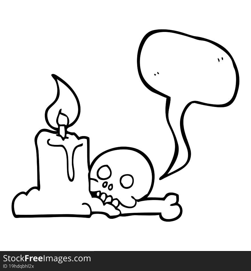 speech bubble cartoon spooky skull and candle