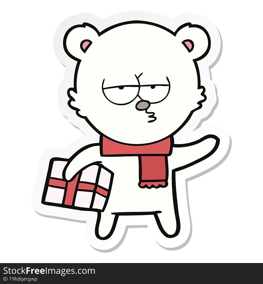 Sticker Of A Christmas Polar Bear Cartoon