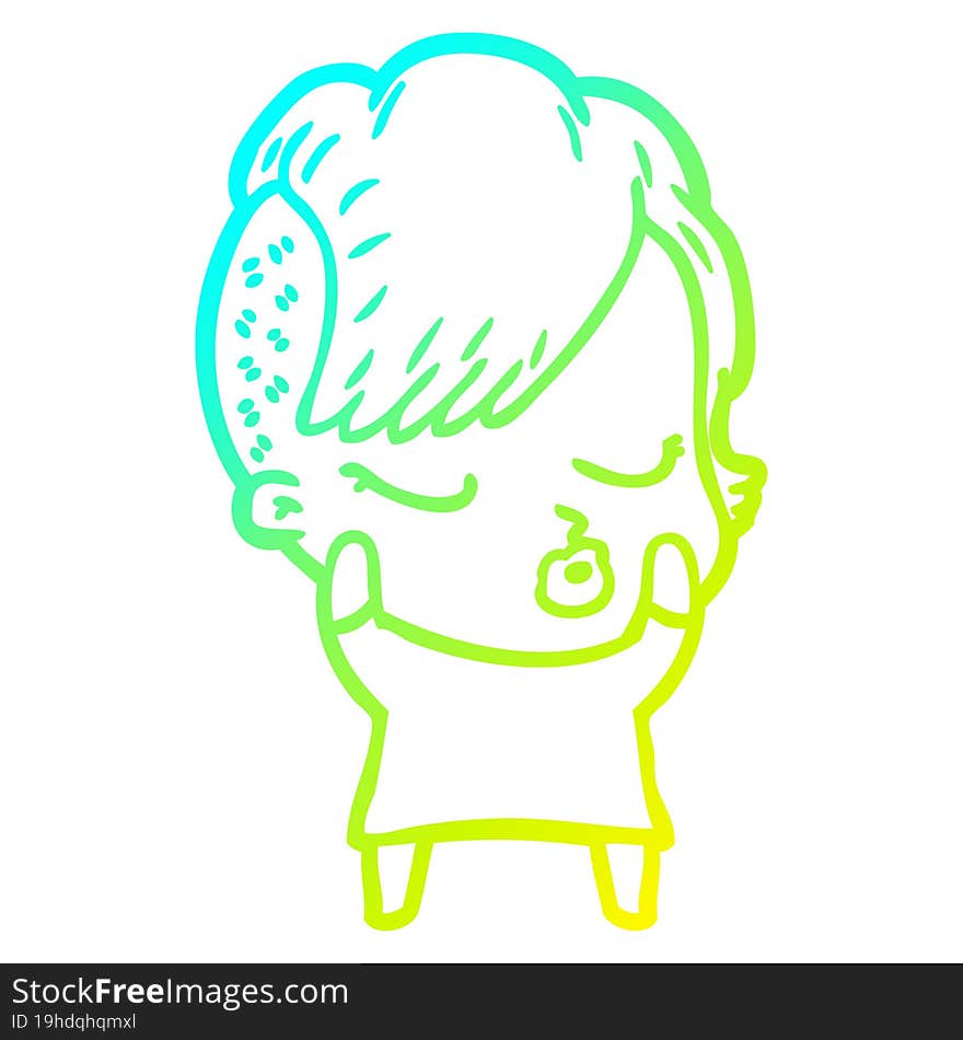 cold gradient line drawing cartoon pretty hipster girl