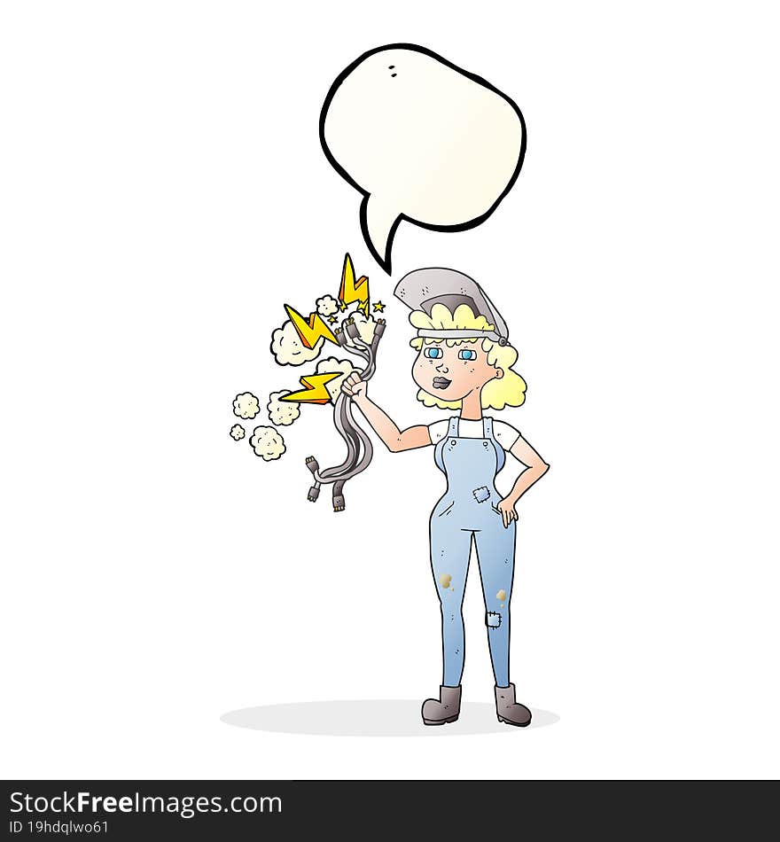 speech bubble cartoon electrician woman