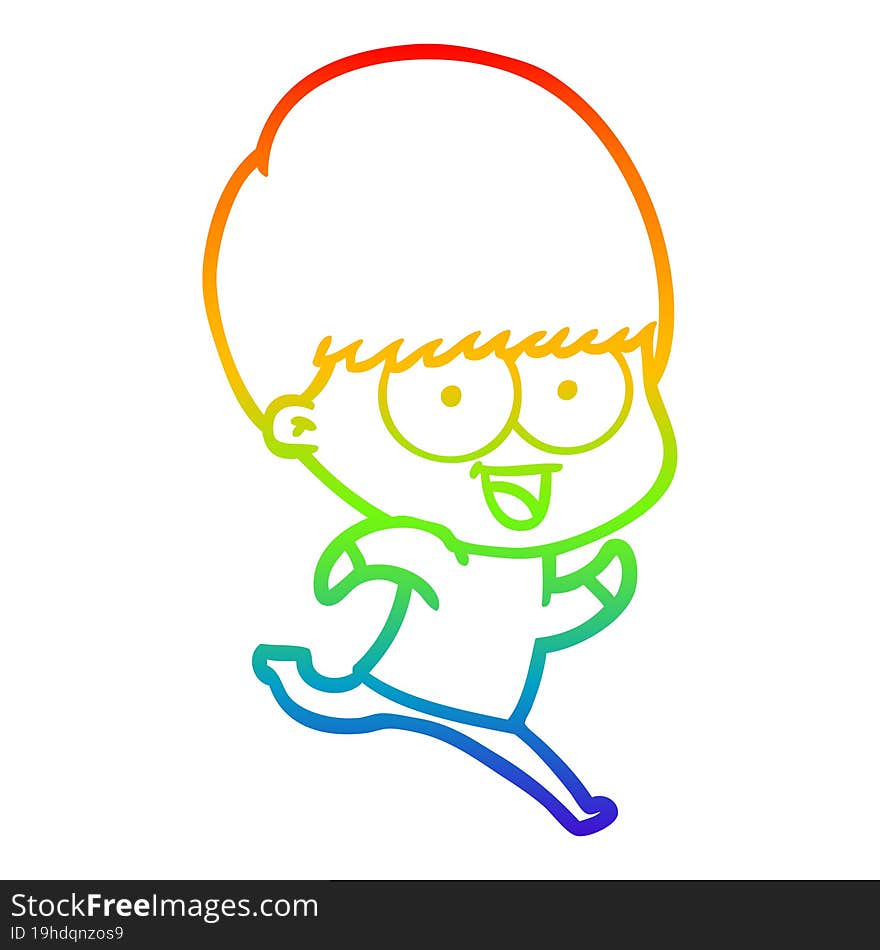 rainbow gradient line drawing happy cartoon boy running