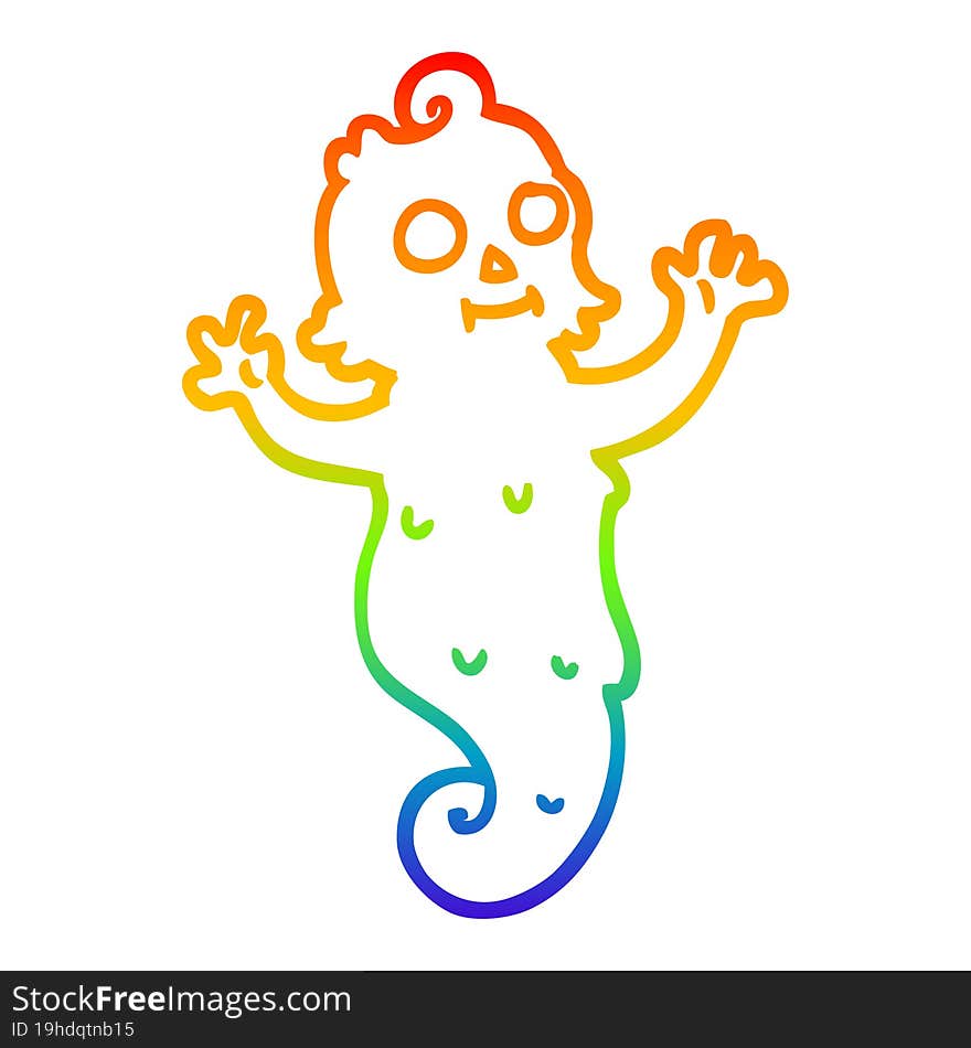 rainbow gradient line drawing of a cartoon spooky ghost