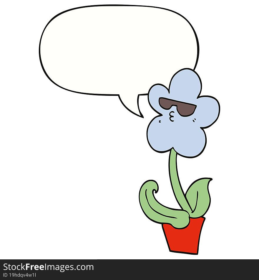 cool cartoon flower and speech bubble