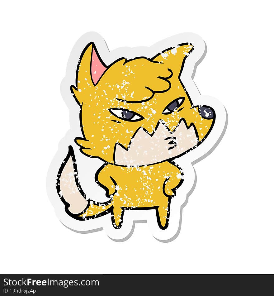 Distressed Sticker Of A Clever Cartoon Fox