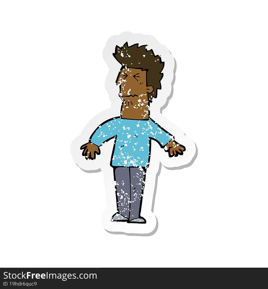 retro distressed sticker of a cartoon stressed man