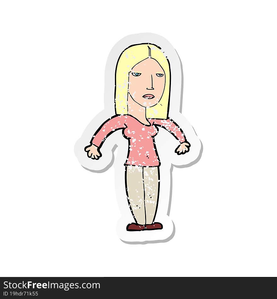 Retro Distressed Sticker Of A Cartoon Annoyed Woman