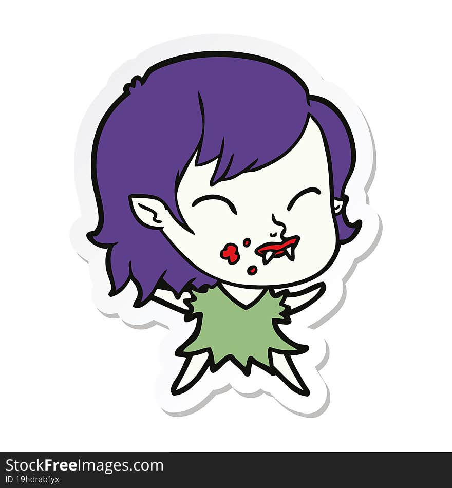 sticker of a cartoon vampire girl with blood on cheek