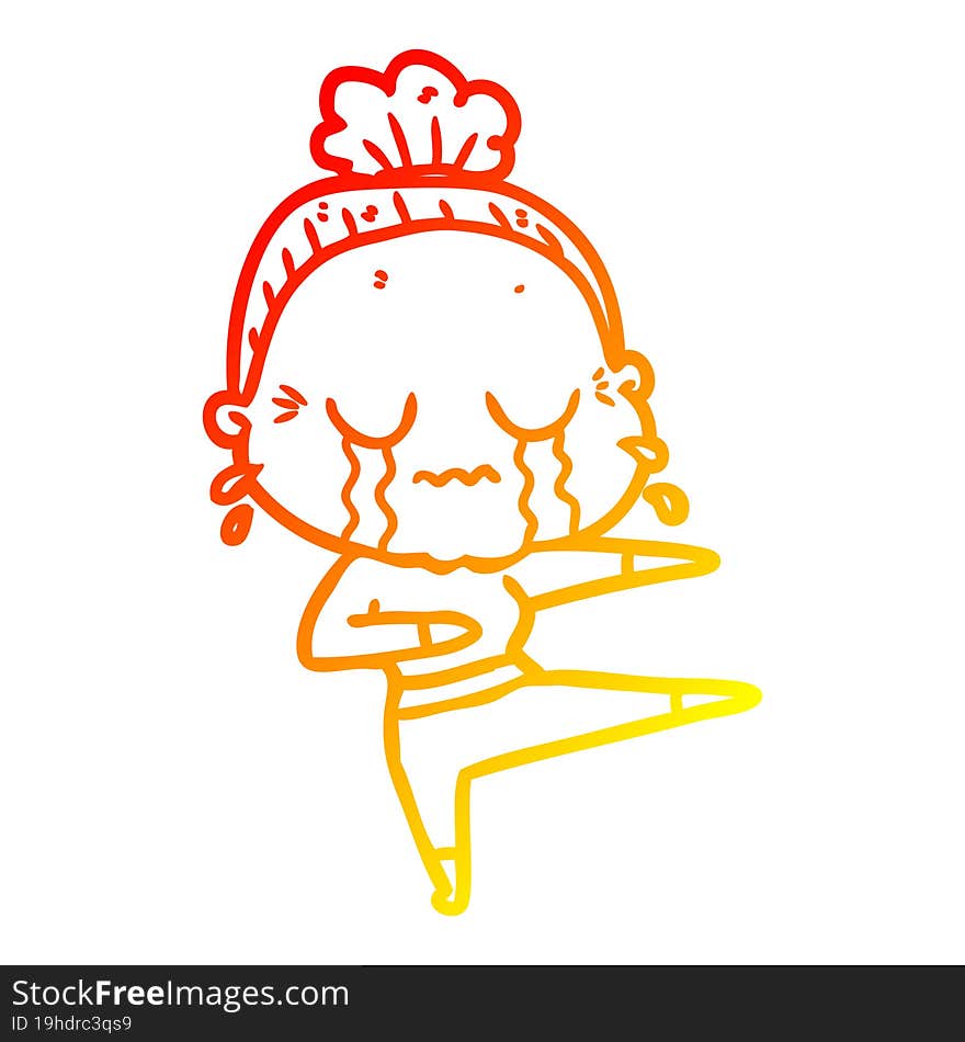 warm gradient line drawing cartoon old dancer woman crying