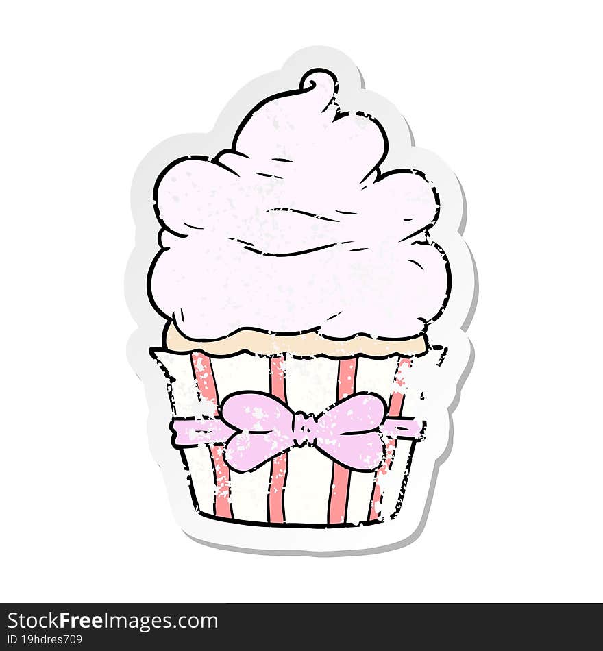 distressed sticker of a cartoon fancy cupcake