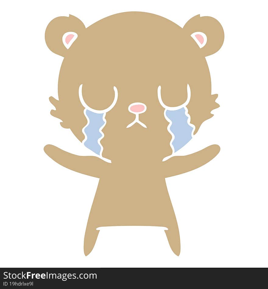 crying flat color style cartoon bear