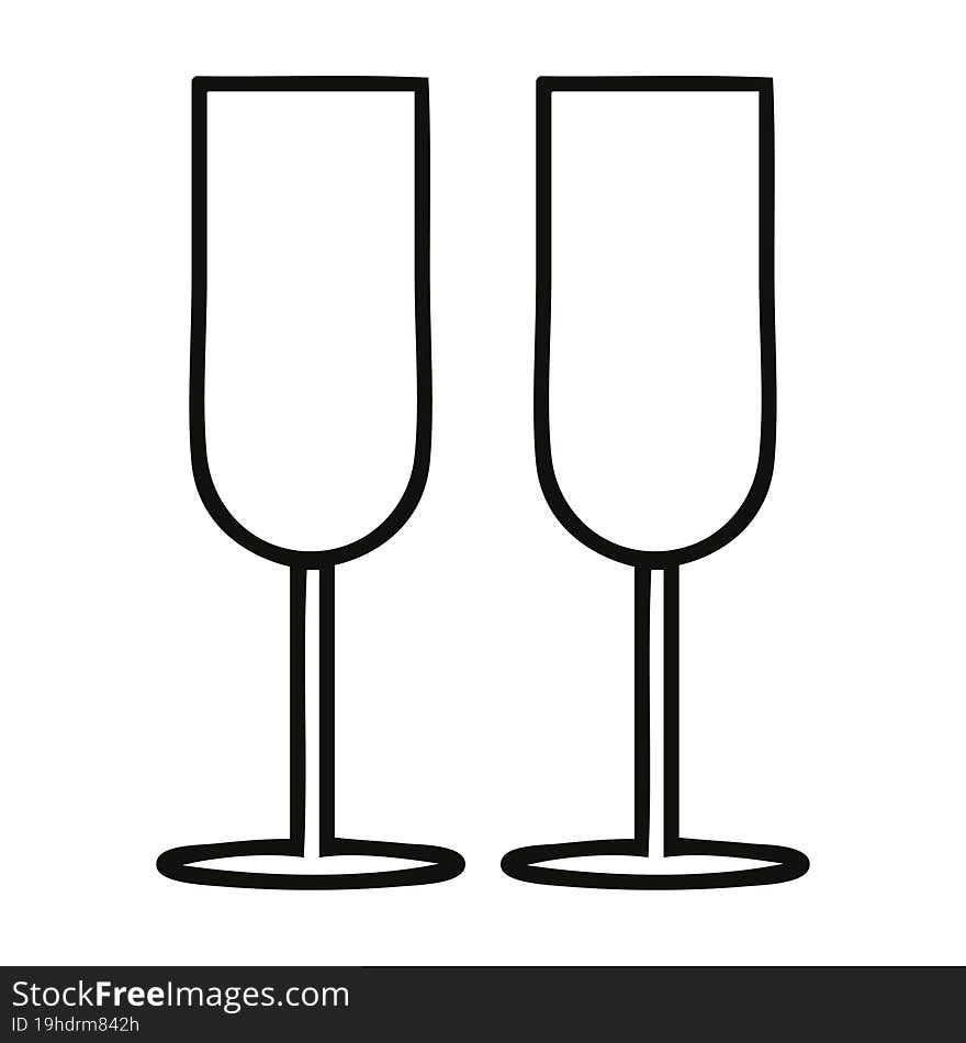 line drawing cartoon champagne flutes