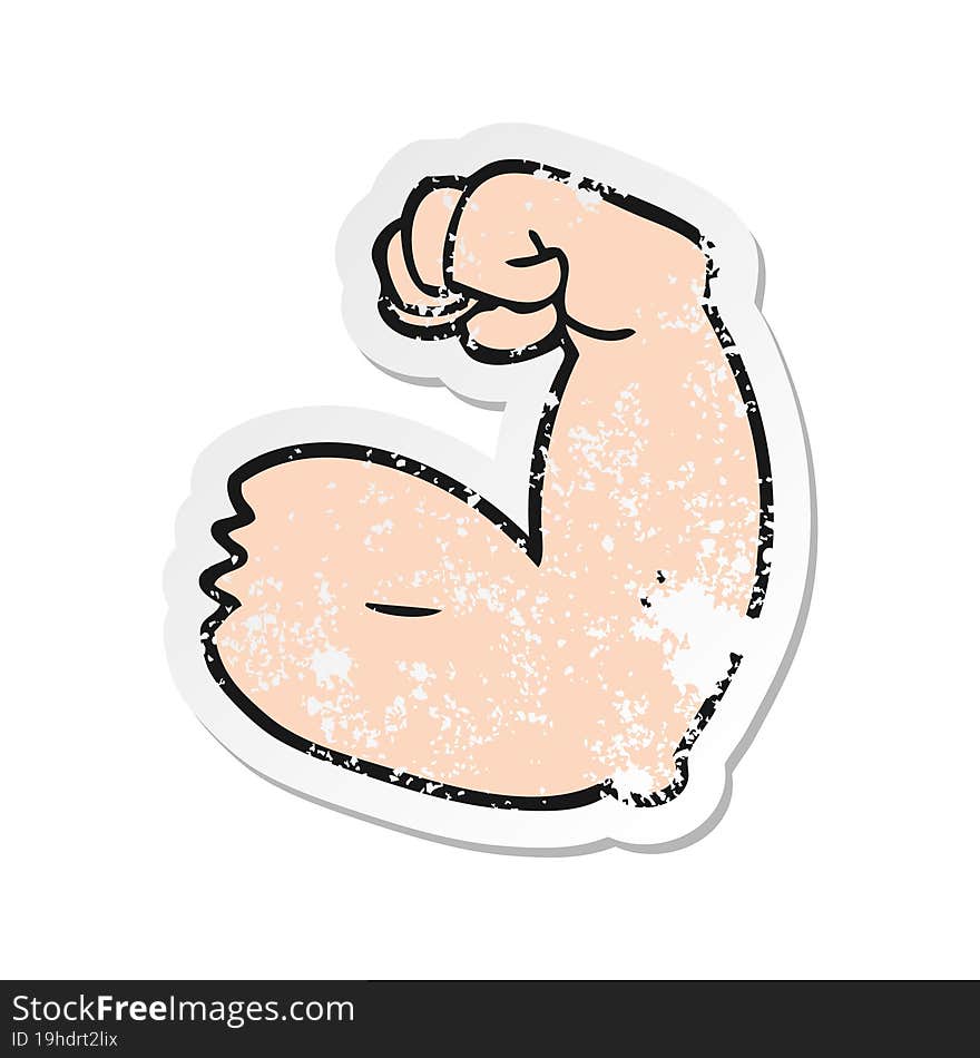 retro distressed sticker of a cartoon strong arm flexing bicep