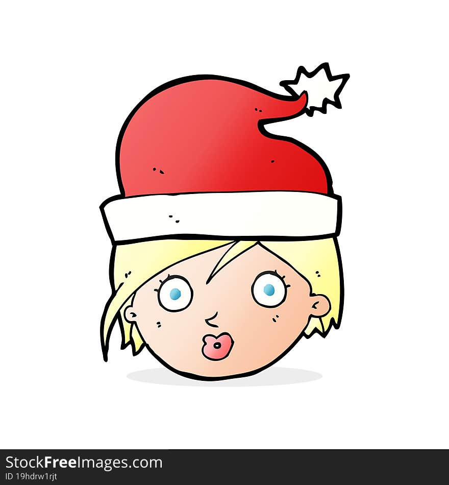 Cartoon Woman Wearing Christmas Hat