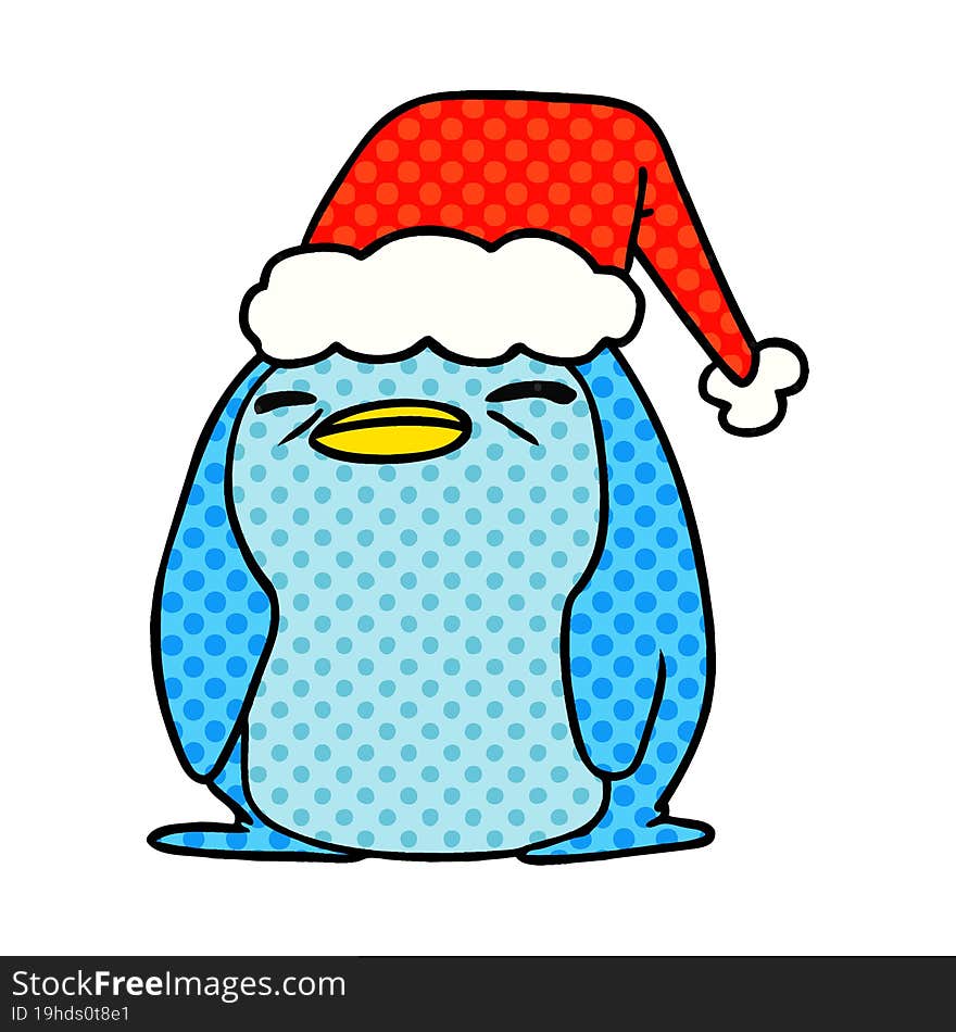 hand drawn christmas cartoon of kawaii penguin