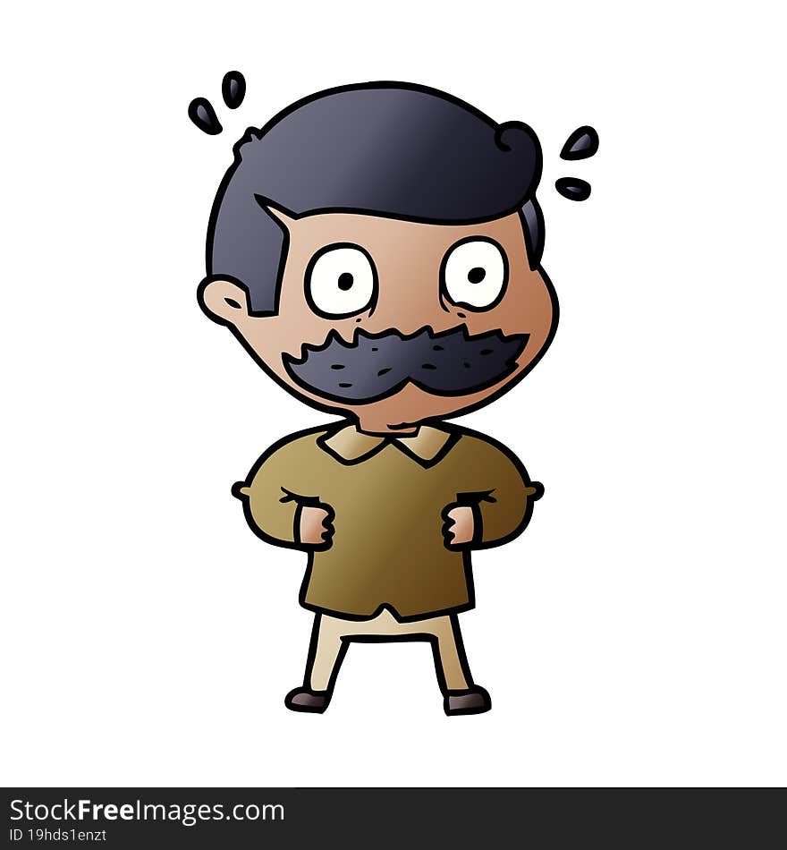 cartoon man with mustache shocked. cartoon man with mustache shocked