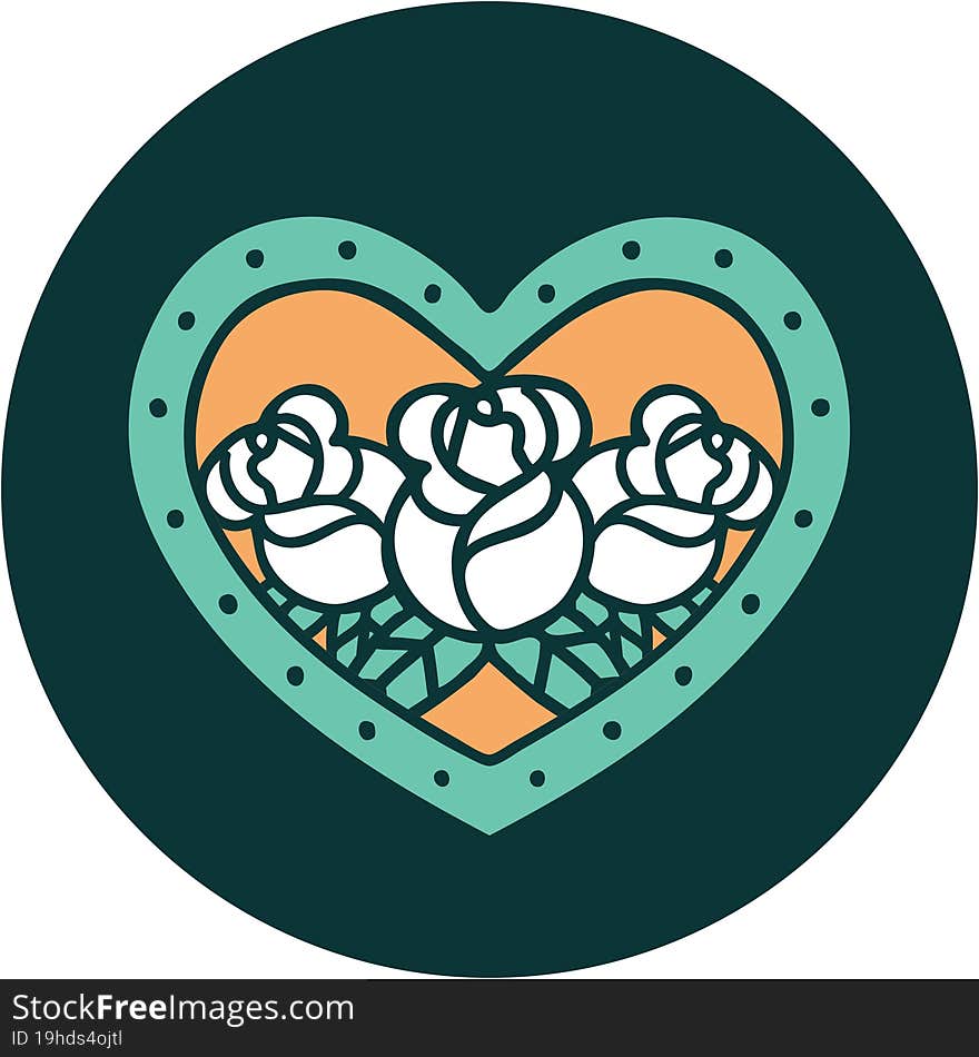 iconic tattoo style image of a heart and flowers. iconic tattoo style image of a heart and flowers