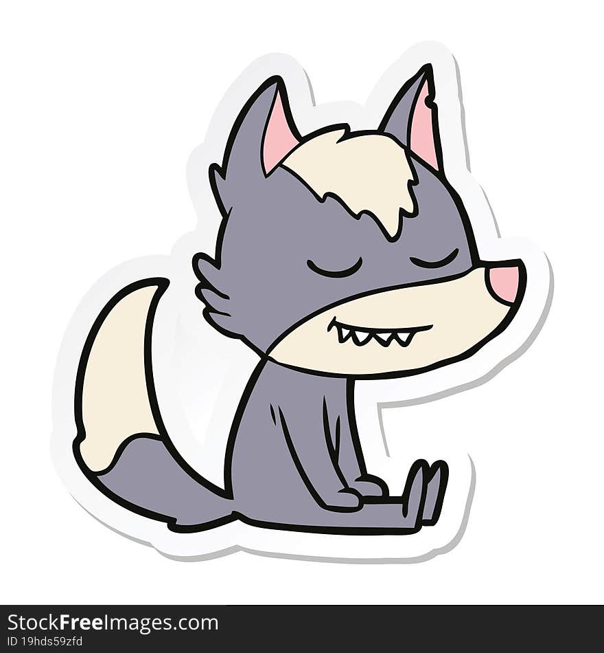 sticker of a friendly cartoon wolf sitting down