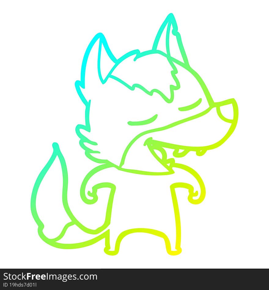 Cold Gradient Line Drawing Cartoon Wolf Laughing