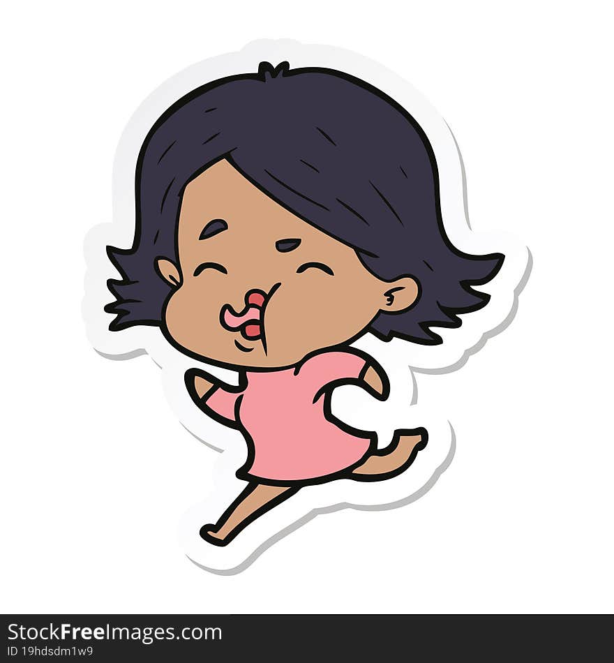 sticker of a cartoon girl pulling face