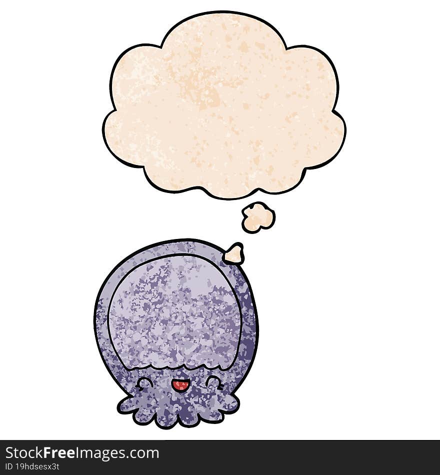 cartoon jellyfish and thought bubble in grunge texture pattern style