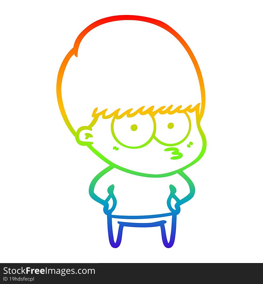 rainbow gradient line drawing of a nervous cartoon boy